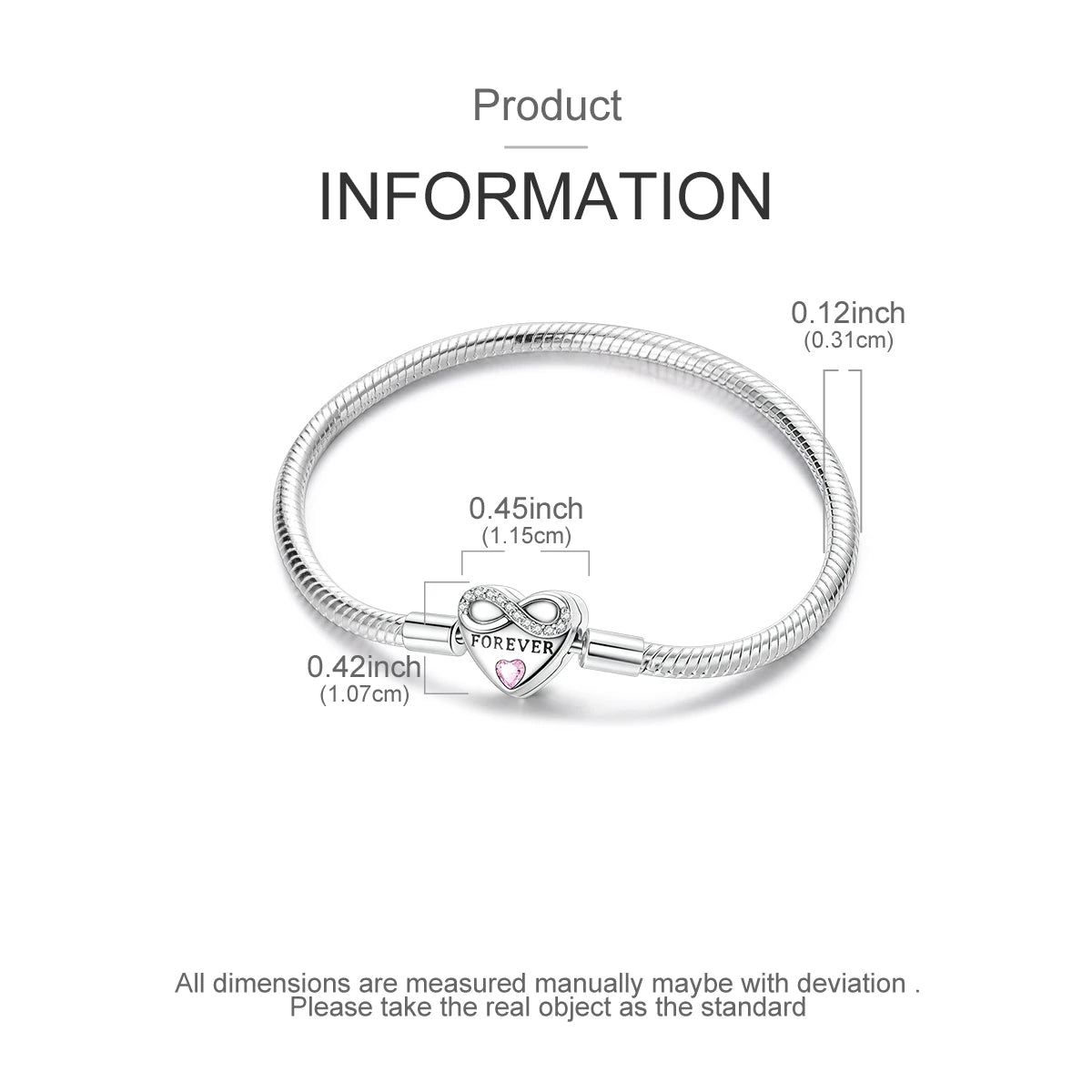 Original 925 Sterling Silver Charm Bracelets Heart Clip Bead Snake Chain Bracelet Fit Charms Beads Diy For Woman Fine Jewelry