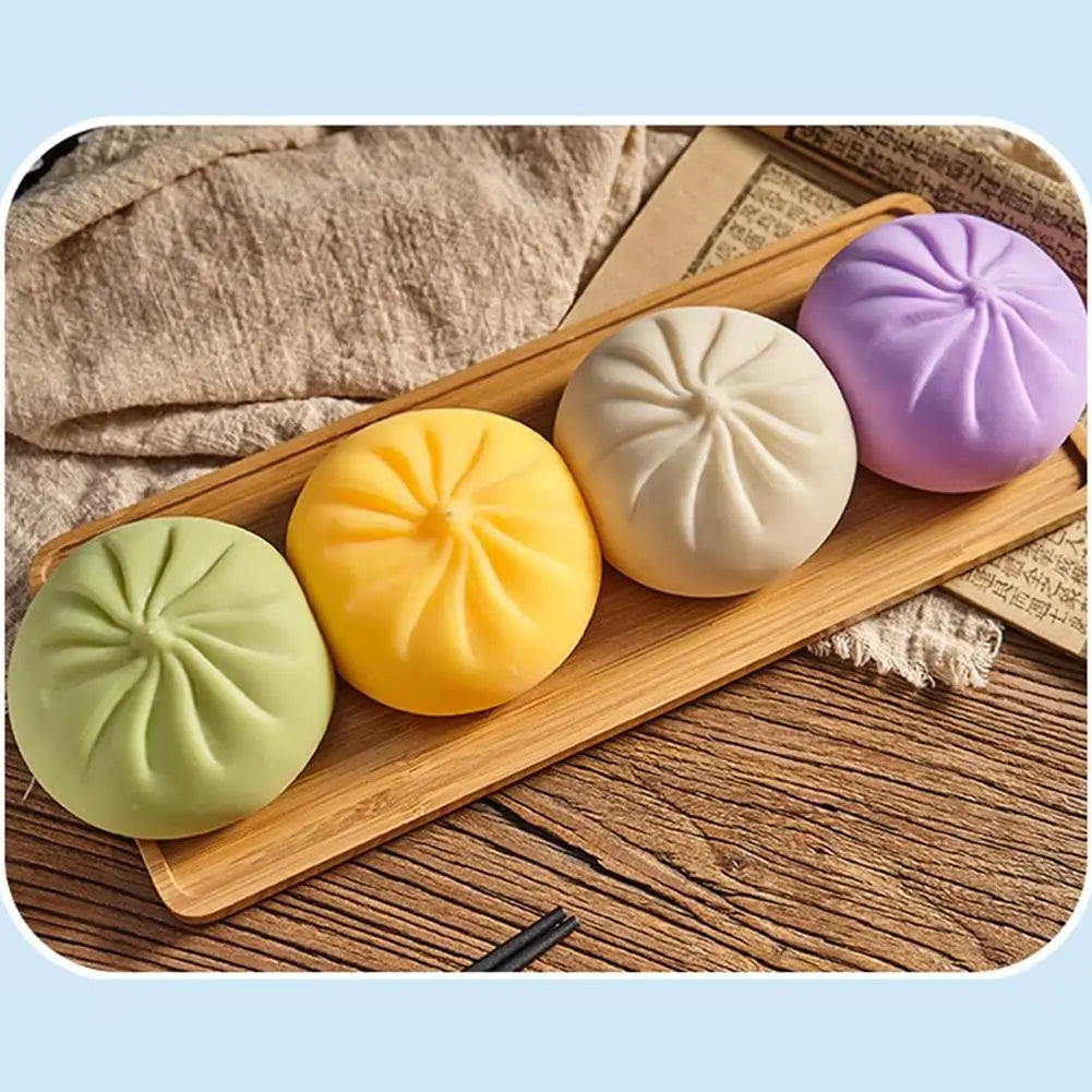 Colorful Dumpling Squishes Stress Balls Fidget Sensory Toys Simulation Food Squishies Bun With Steamer Dough Ball Gifts