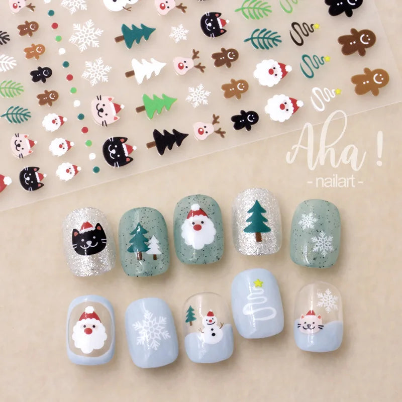 Winter Christmas Atmosphere Nail Stickers Snowman Snowflake Wapiti Self-adhesive High Quality Cute Nail Stickers Nail Art Deco