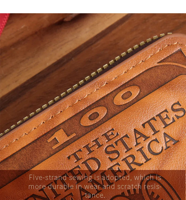 Men Wallet with Zipper 100 US Dollar Pattern Card Holder Coin Pocket Purse Cartera Hombre Carteras