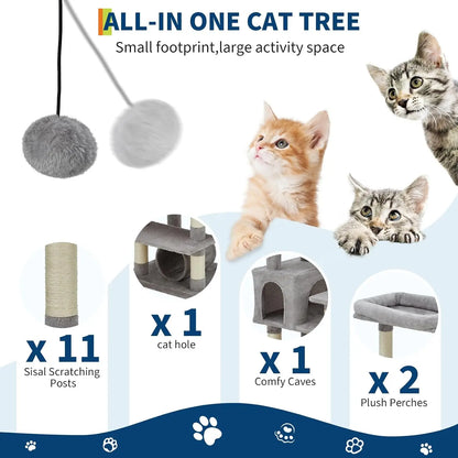 Garvee XXL Sturdy Large Cat Tree for Big Cats, Cat Tower with 11 Sisal Scratching Posts, Spacious Rest Platform, Cozy Hammock, Private Cat Condo and Hanging Toys