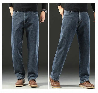 Spring and Autumn Men's Baggy Jeans Casual Straight Stretch Versatile Wide-leg Business Denim Pants Comfortable Loose Trousers