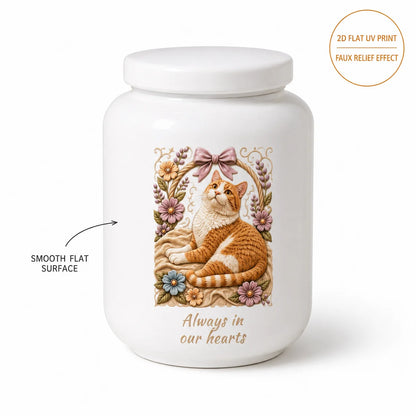 Custom Pet Memorial Ashes Urn with AI Generated Photo Ceramic Relief | Personalize with Name Or Memorial Message | 2D Printed No
