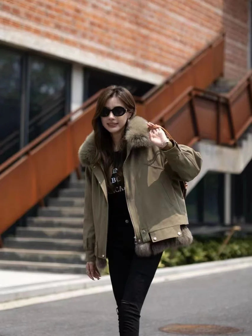 Upgraded 2023 Autumn/Winter omen's Pi vercomes Warm tras Coat Natural Fox Hair Fashion Wool Coat Temperament Slimming Inner Tank