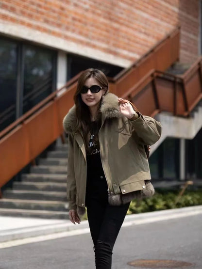 Upgraded 2023 Autumn/Winter omen's Pi vercomes Warm tras Coat Natural Fox Hair Fashion Wool Coat Temperament Slimming Inner Tank