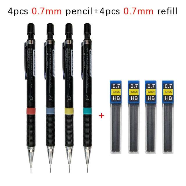 Mechanical Pencil with Refill Rods Set 0.3mm 0.5mm 0.7mm 0.9mm Automatic Pencil Replaceable Leads Office School Stationery Gift