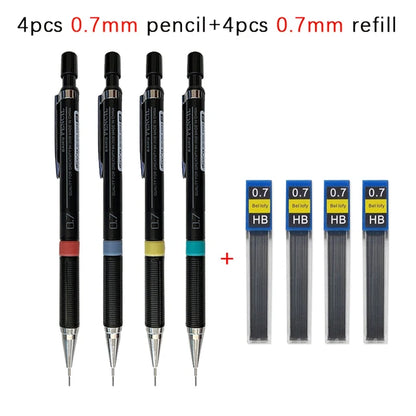 Mechanical Pencil with Refill Rods Set 0.3mm 0.5mm 0.7mm 0.9mm Automatic Pencil Replaceable Leads Office School Stationery Gift