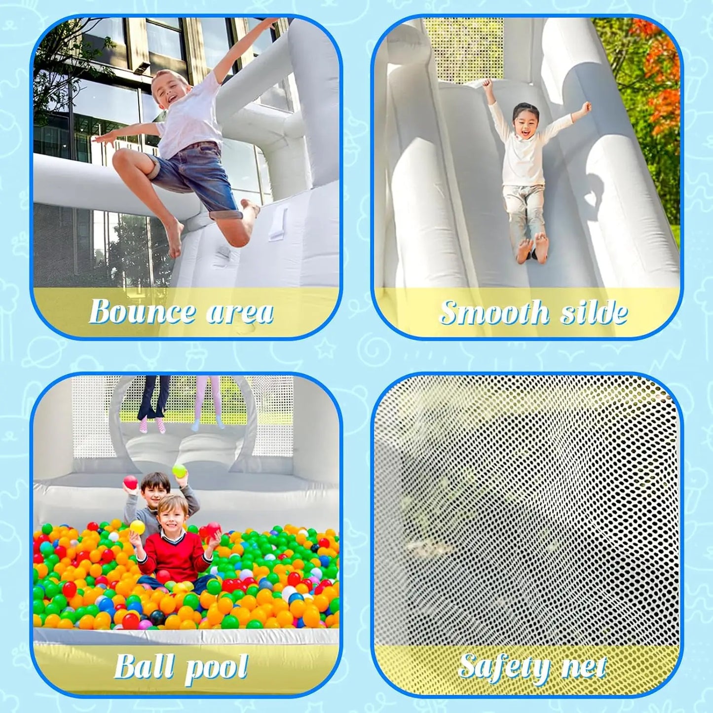 Customization White Bounce House with Blower 10x13.7x7.2ft Kids Bouncy Castle For Birthdays Party/ Gift