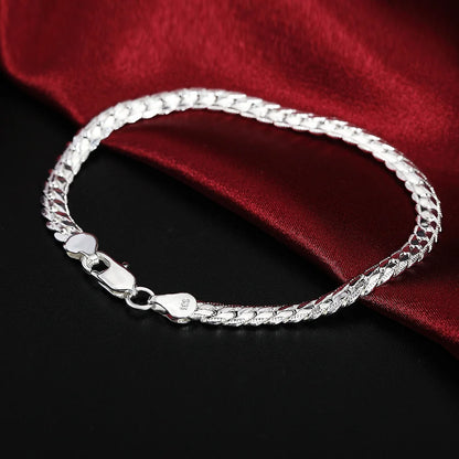 Hot cute 925 sterling Silver 5mm Cuban Chain Bracelet for women men lady men 20cm 8inch wedding party gift