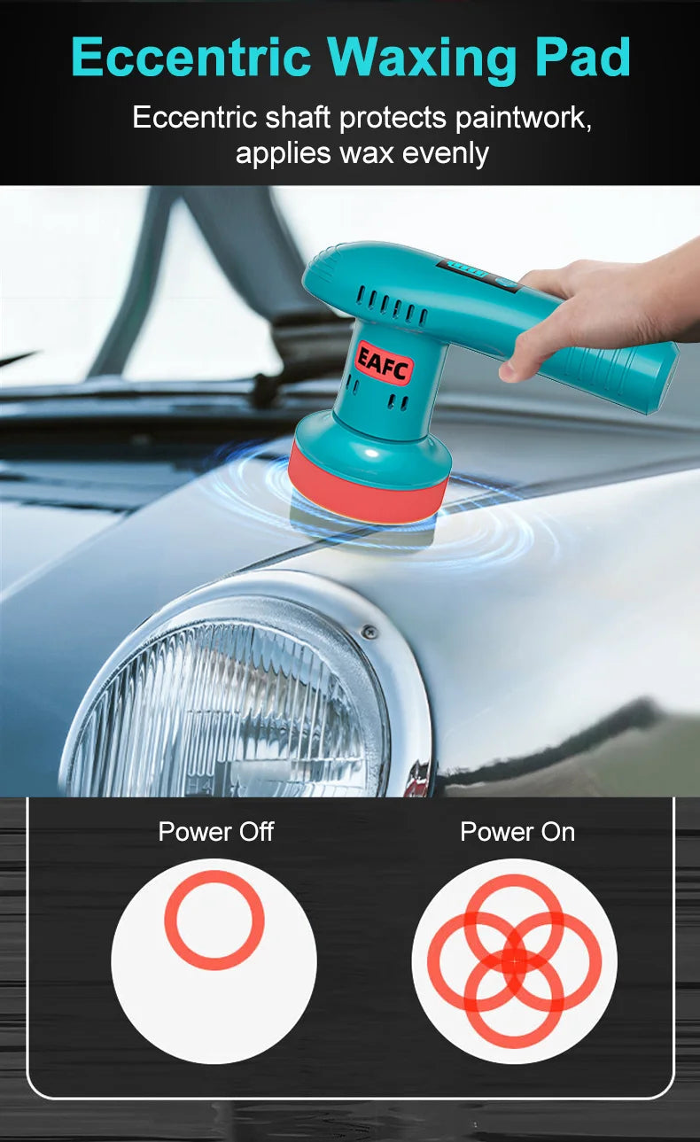 EAFC Car Polisher Handheld Wireless Polisher Car Polishing Waxing Sanding Machine Power Tool for Car Body Cleaning Waxing Repair