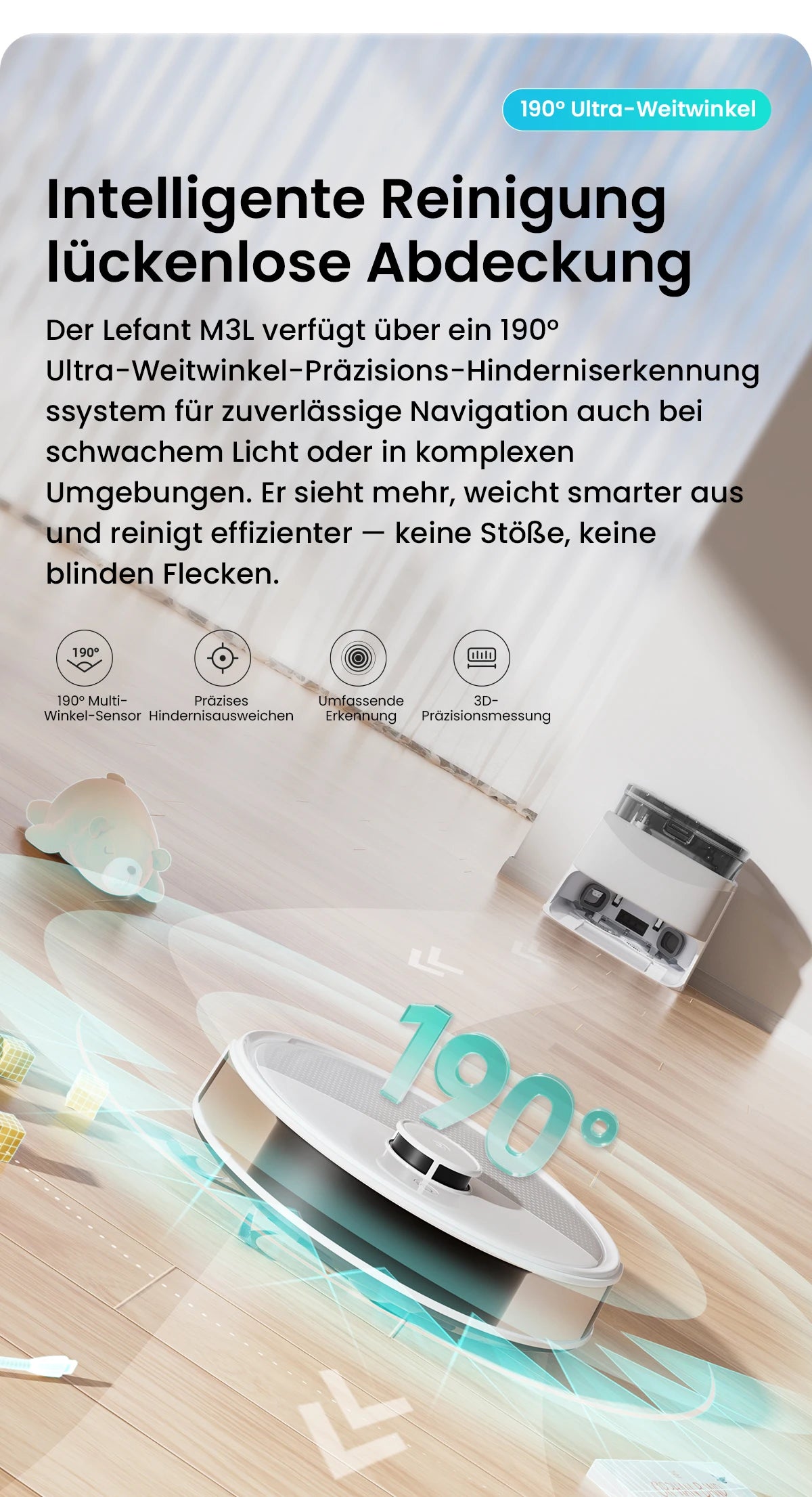 LEFANT M3L Robot dust vacuum cleaner all-in-one charging station 12000 Pa suction 220 min battery life DToF navigation Double R