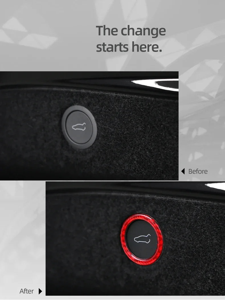 For Tesla 2019- Model 3 Highland 2024 Model Y Juniper Carbon Fiber Rear Trunk Switch Prompt Circle Trim Sticker Car Accessories
