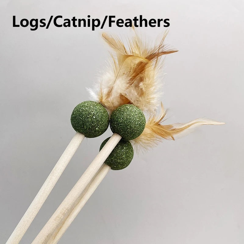Catnip Ball with Feather Cat Teasing Stick Toy for Indoor Cats, Feather Kitten Toys for Cats, Encourages Active Play & Wellness