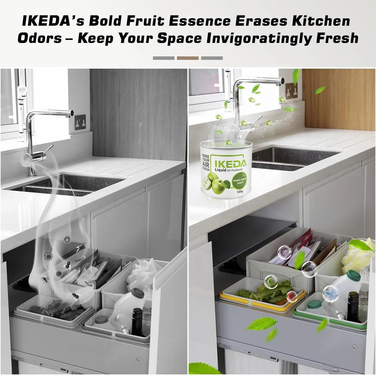 IKEDA 120g Green Apple Scent Liquid Air Freshener, Long Lasting Fruity Fragrance, Powerful Odor Eliminator for Car Home Office,