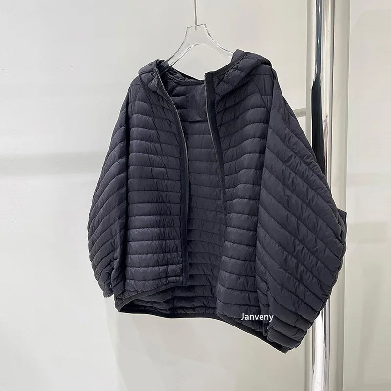 JANVENY 2025 New In Winter Short Puffer Jacket Women Ultra Light Loose 90% White Duck Down Coat Female Hooded Thin Parka Outwear