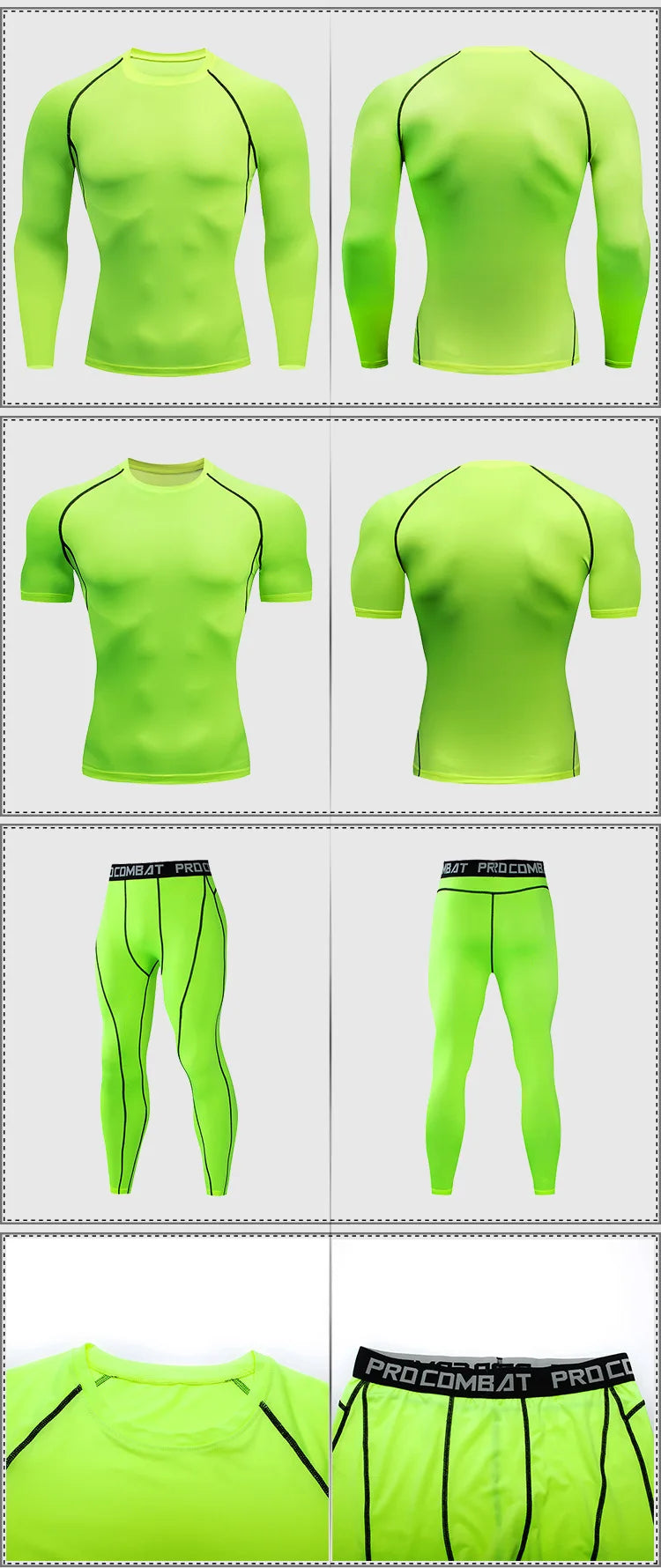 Men's 2/3pcs sets Boxing suit rashguard male kit MMA compression clothing men long-sleeved t-shirt+leggings tracksuit Sport Suit