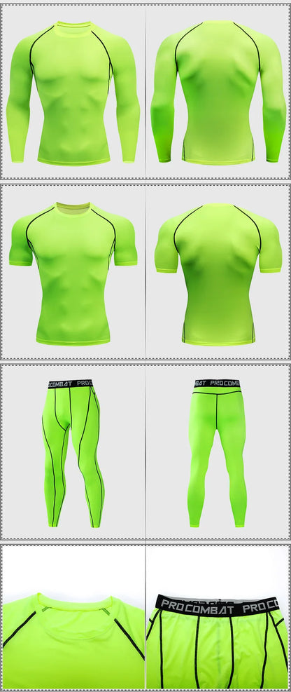 Men's 2/3pcs sets Boxing suit rashguard male kit MMA compression clothing men long-sleeved t-shirt+leggings tracksuit Sport Suit