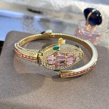 LuxuryDiamondEmbedded Fashionable Snake-Shape Bracelet Watch for Women Elegant Open Handbag Stylish European And American Design