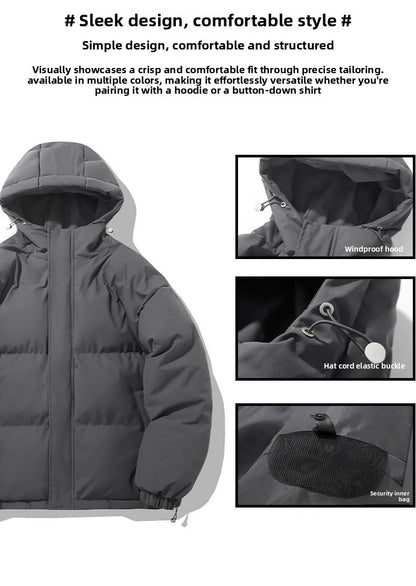 American fashion brand down jacket men's winter new solid color warm hooded bread suit cotton jacket thickened loose jacket
