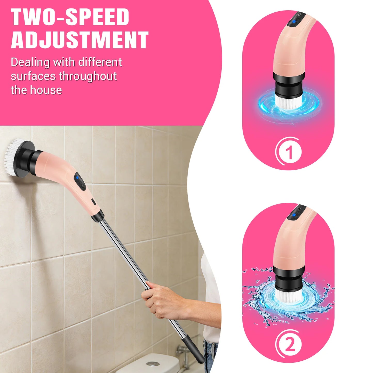 Cordless Electric Cleaning Brush - 7-in-1 Multi-Surface Scrubber with 2-Speed Adjustment, Detachable Extension Handle