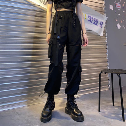 Casual Pants Women Cargo Korean Style Solid Spring Young Ladies Elastic Waist Popular Street Wear  Simple Ins Cozy Cool