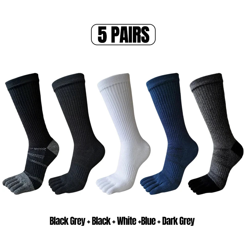 1/5 Pairs Men's Toe Socks Long Compression Sweat-Absorbing Fitness Marathon Hiking Outdoor Basketball Five Finger Sport Socks