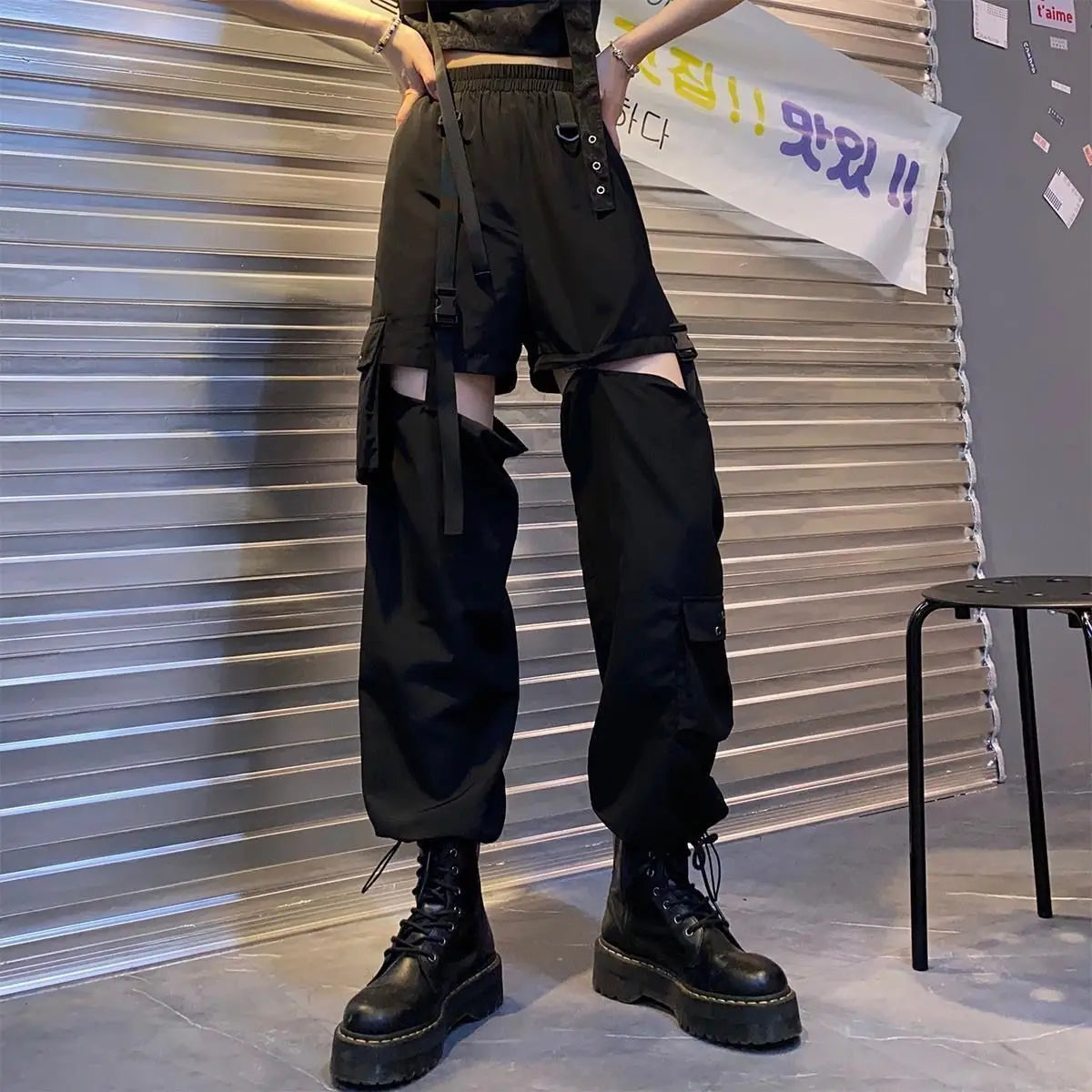 Casual Pants Women Cargo Korean Style Solid Spring Young Ladies Elastic Waist Popular Street Wear  Simple Ins Cozy Cool