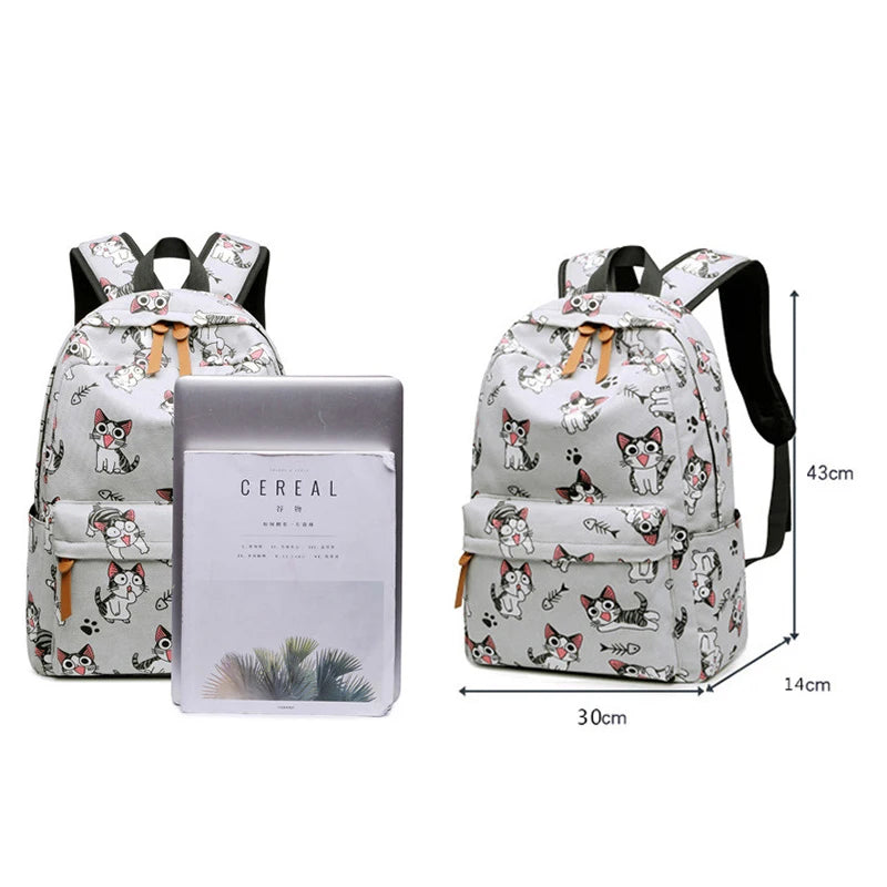 Cute Cat School Bags For Teenage Girls Students Backpack Waterproof Book Bag Travel College Laptop Backpack