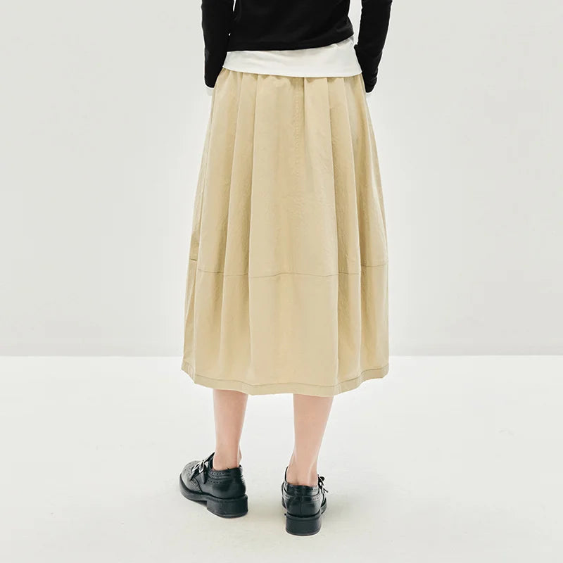 Semir Skirt Women's Solid Textured A-Line High Waist – Casual Long With Elastic Band Woman Clothing