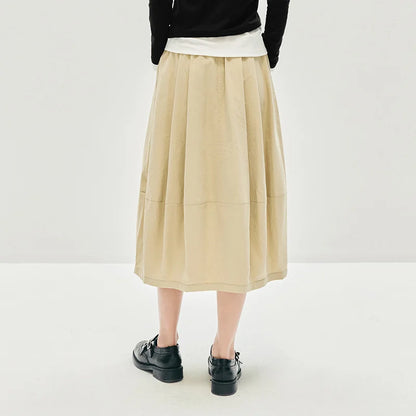 Semir Skirt Women's Solid Textured A-Line High Waist – Casual Long With Elastic Band Woman Clothing
