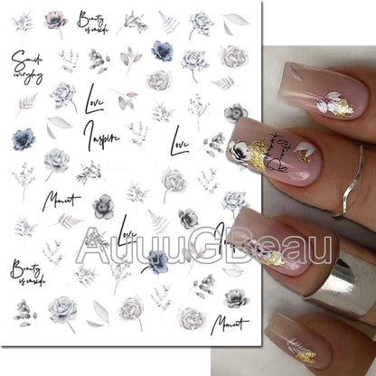 3d Nails Art Decals Spring Fruits Pink Full Tips Peony Magnolia Flowers Adhesive Sliders Stickers Decoration For Nails Manicure
