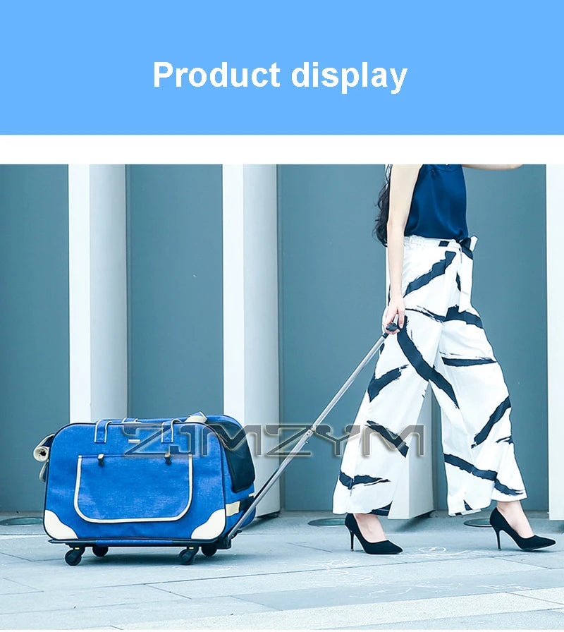 Foldable Pet Trolley, Detachable Windproof Cat Bag, Breathable Cat Carriers, Portable Pet Trolley Case