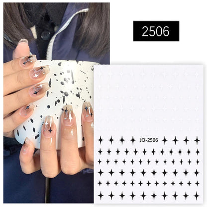 3d Nail Art Stickers Red Black White Love Hearts Stars Clouds French Full Tips Adhesive Nail Decals Slider For Manicure
