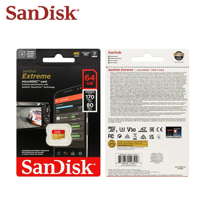 Sandisk Micro SD Card Extreme A2 A1 V30 SDXC Flash 32GB 64GB 128GB 256GB 512GB 1TB MicroSD Card 190MB/s TF Card for Phone Tablet