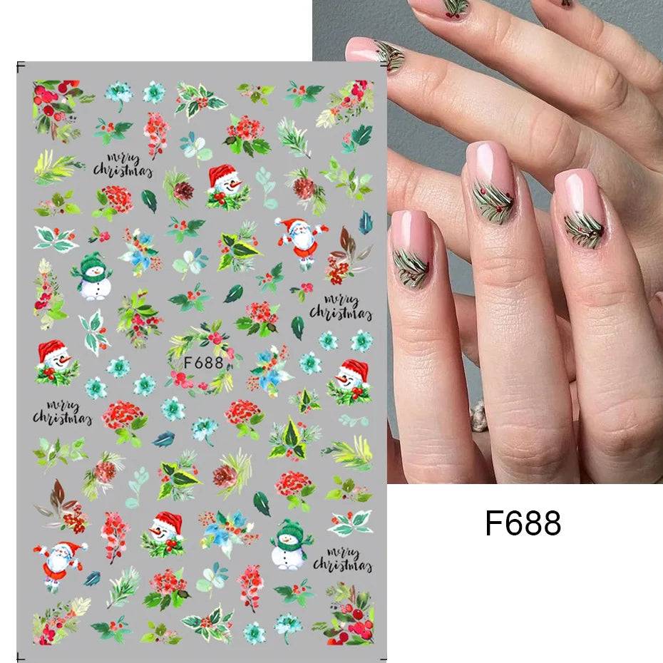 1PCS New Christmas Decorations 2023 New Year Nail Stickers Press on Nails Laser Snowflake Christmas Tree 3D Nail Decal