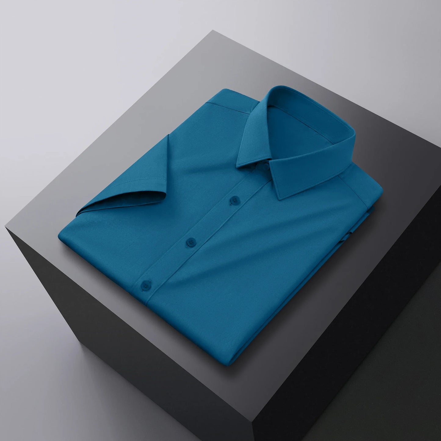 Men's Business Casual Solid Color Short Sleeve Shirt Summer Fashion No Ironing Comfortable Versatile Top for Men