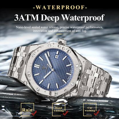 POEDAGAR Original Luxury Man Watch Date Luminous Waterproof Stainless Steel Men Wristwatch Fashion Business Quartz Men's Watches