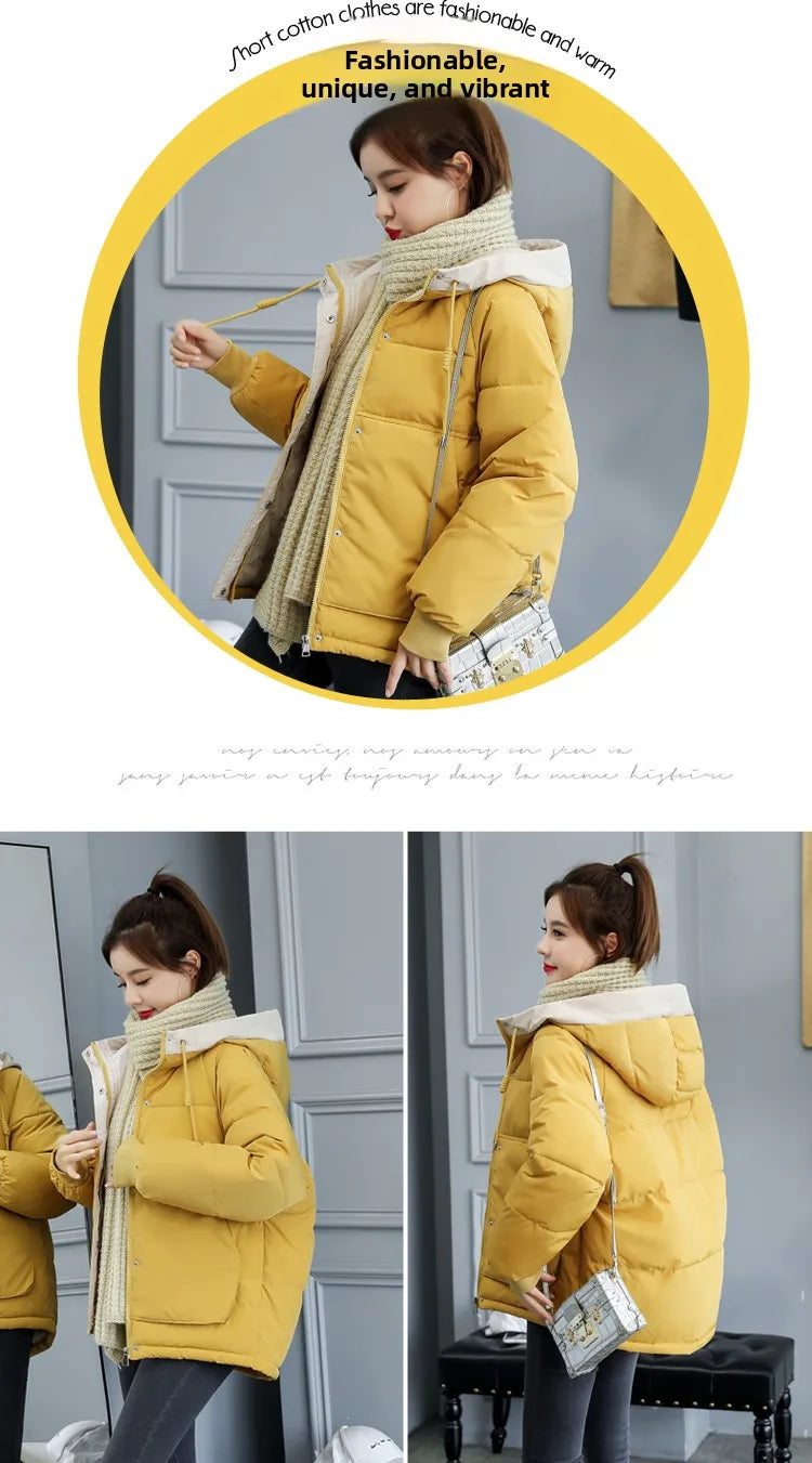 Women's Thickened Cotton Jacket Bread Style Loose Fit Short Coat Winter Outerwear Korean Version Student Friendly Zipper Closure