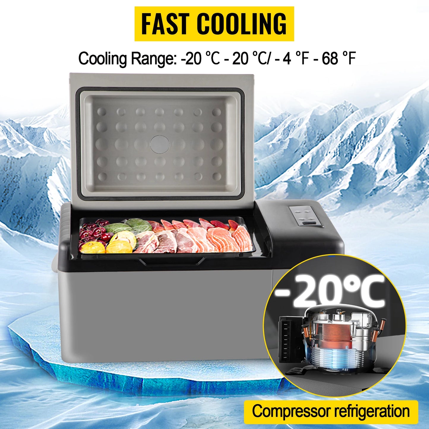 SIHAO Portable Car Refrigerator 15L 20L 30L 35L 40L 45L 50L 55L Compressor Fridge Freezer 12V 24V DC 110-240V AC Dual Use Vehicle Home for Camping Travel Outdoor