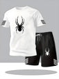 Men Fashion Print Two Piece Set Breathable Crew Neck Short Sleeve T-shirt Casual Sports Shorts Summer Outfit