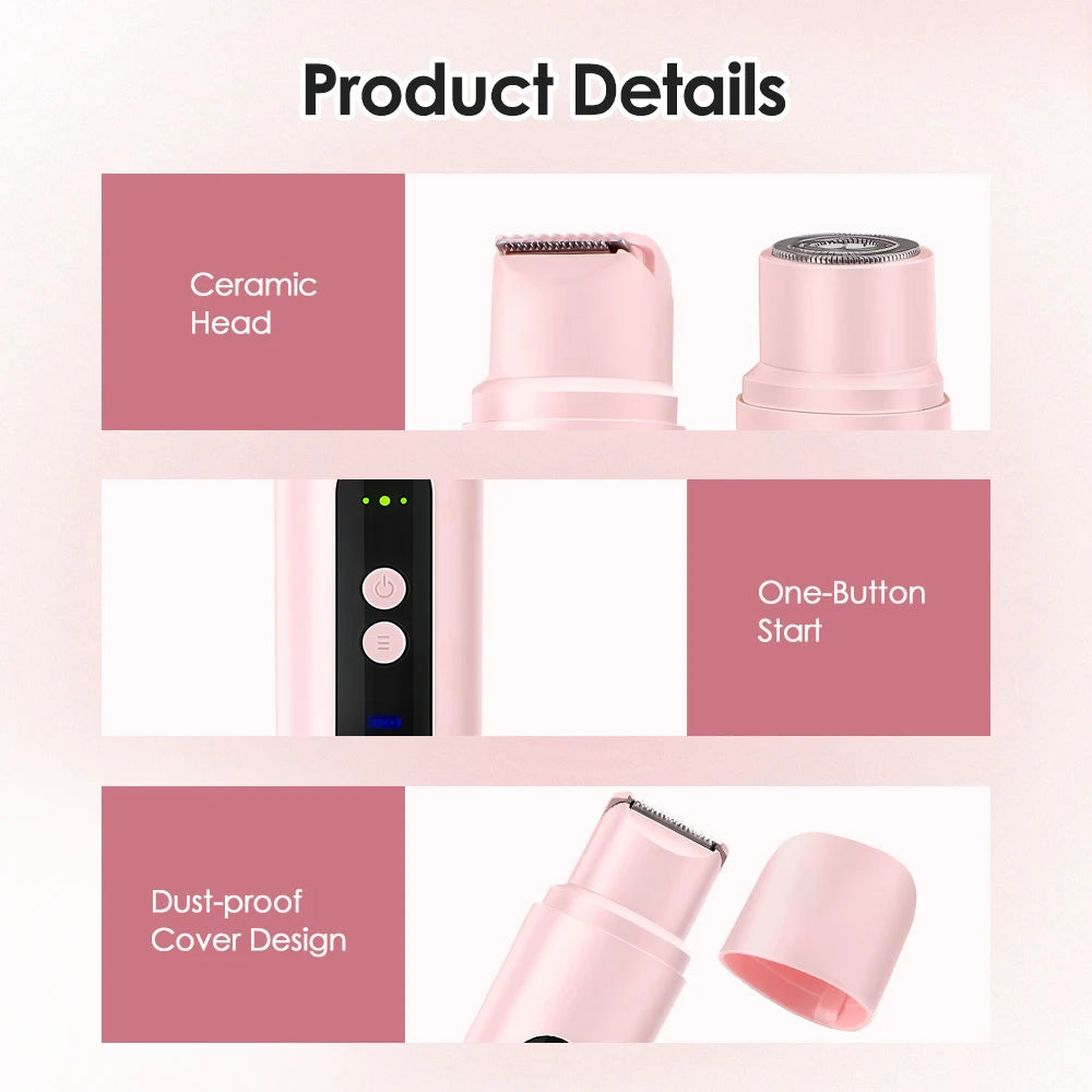 Electric Shaver for Women Waterproof Wet & Dry Hair Razors 2 in 1 Double Head Portable Bikini Hair Trimmer Detachable Head Shave