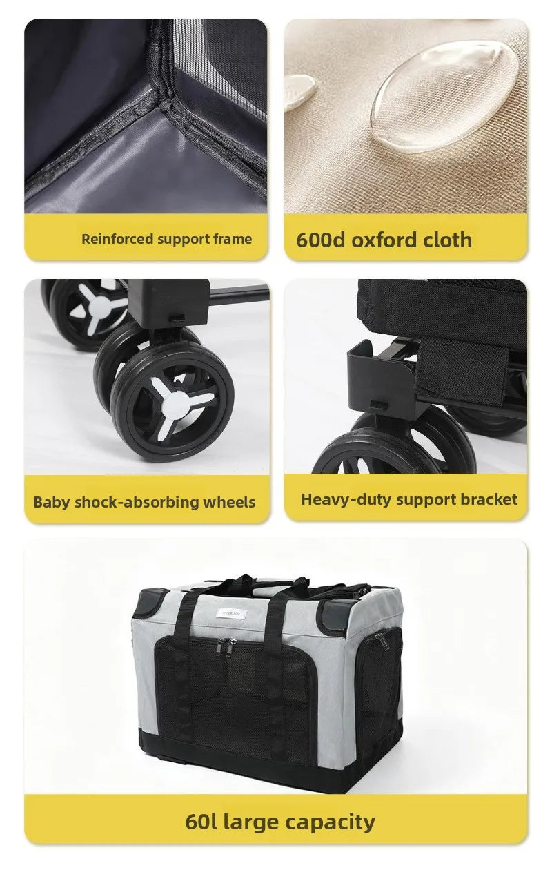 Large Wheel Breathable Pet Rolling Carrier Large Capacity Travel Bag For Two Cats Dogs Portable Car Pet Stroller