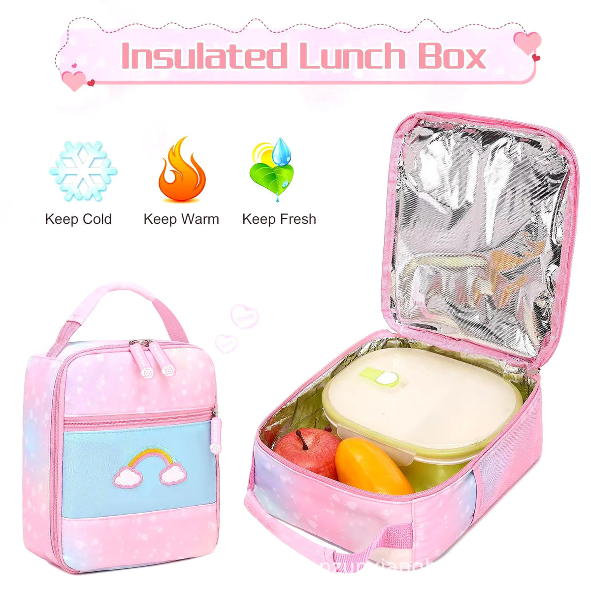 3pcs/set Kids School Backpack for Girls with Lunch Box Pencil Case Set Elementary Primary Middle High College School Bookbags