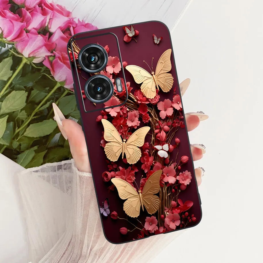 Case For Motorola Edge 50 Fusion Cover XT2429-1 Popular Flower Soft Black Silicone Phone Cases For Motorola G96 5G MotoG96 Funda