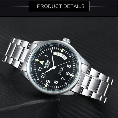 WINNER Business Automatic Watch for Men Calendar Window Fashion Black Dial Fashion Leather Strap Luxury Brand Mechanical Watches