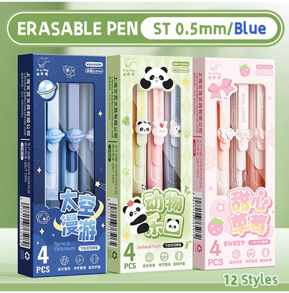 4 Pcs/Set Creative Pull-Type Erasable Gel Pens Blue Ink 0.5mm ST Erasable Pen for School Student Exam Writing Stationery