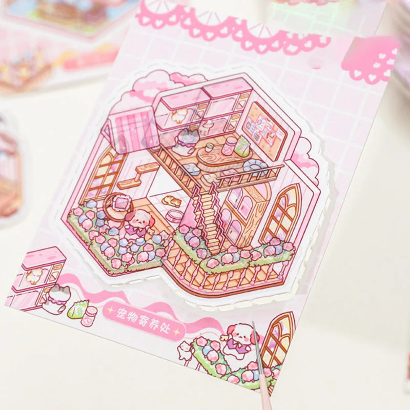 24pcs/bag zoo small class meow wow wonderland series scenery sticker book three-dimensional scene miniature sticker handbook DIY