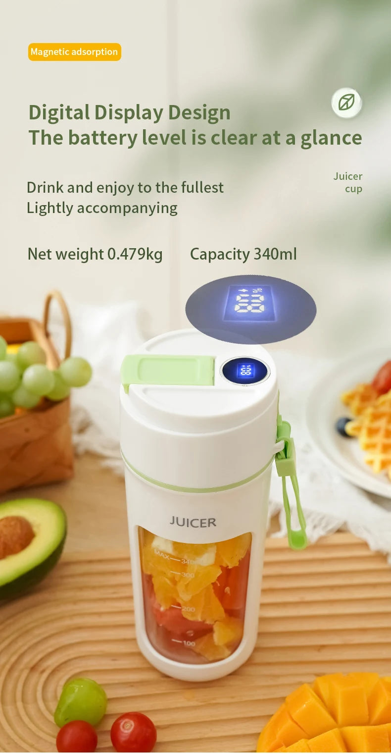 Digital Display Portable Juicer Cup USB Charging Juice Cup Home Multi-functional Automatic Fruit Blender Bottle For Home Kitchen