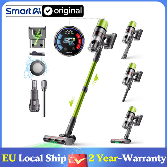 SmartAI V6 Cordless Vacuum Cleaner 65KPA 650W Powerful Stick Vacuum, 80Mins Ultra Long-runtime, 24000mAh Big Battery, Anti-Tangle Brush, Lightweight Upright Vacuum Cleaner with HEPA12 Filter, 1.6L Dust Cup for Carpet, Home Ap
