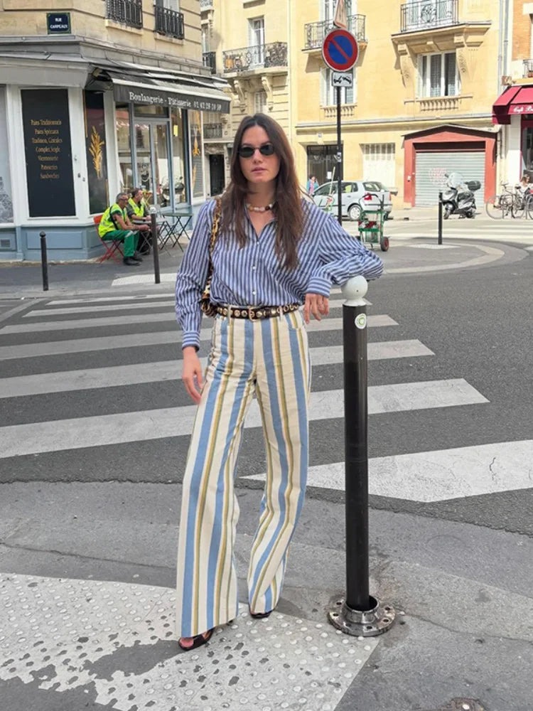 Casual Striped Women's Jeans Mid-rise Single Button Pockets Lady Curved-leg Pants 2026 Spring Summer Fashion Female Trousers